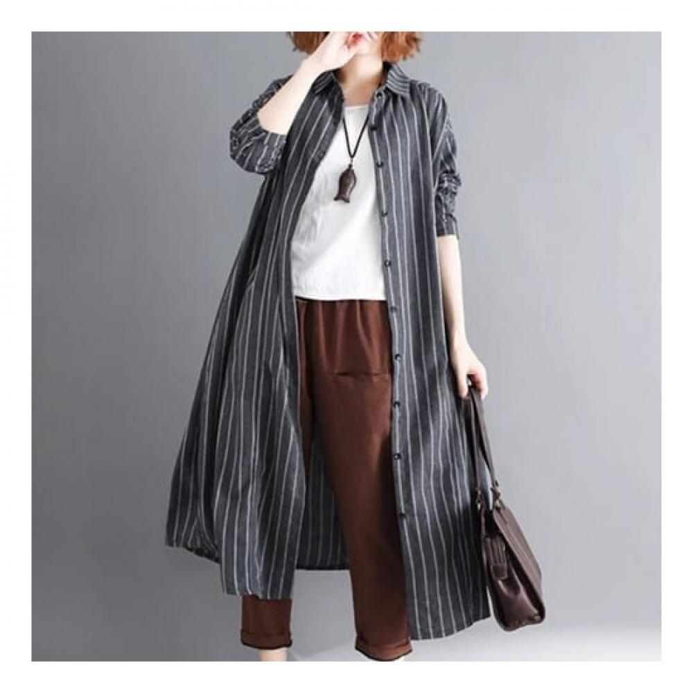 Navava Casual Stripe Thin Long Sleeve Long Shirt Nb1941