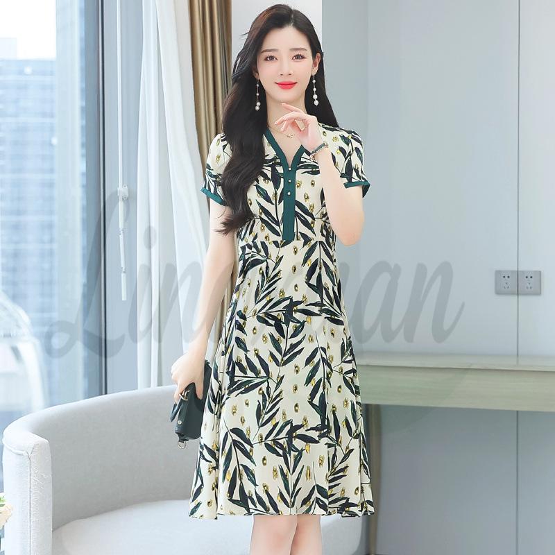 Chiffon Summer Skirt for Young and Middle-Aged Women: Elegant and Stylish Dress 2XL зелёный