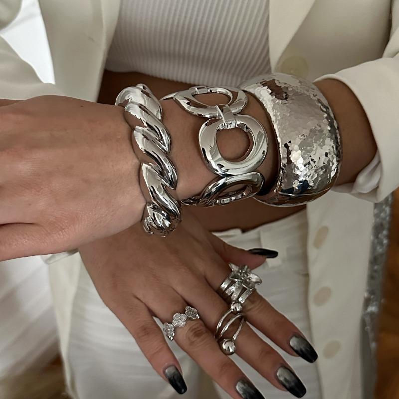 Personalized Hip-hop Jewelry Bracelet Jewelry Wholesale Exaggerated Irregular Wide Face High Color Retention Alloy Bracelet