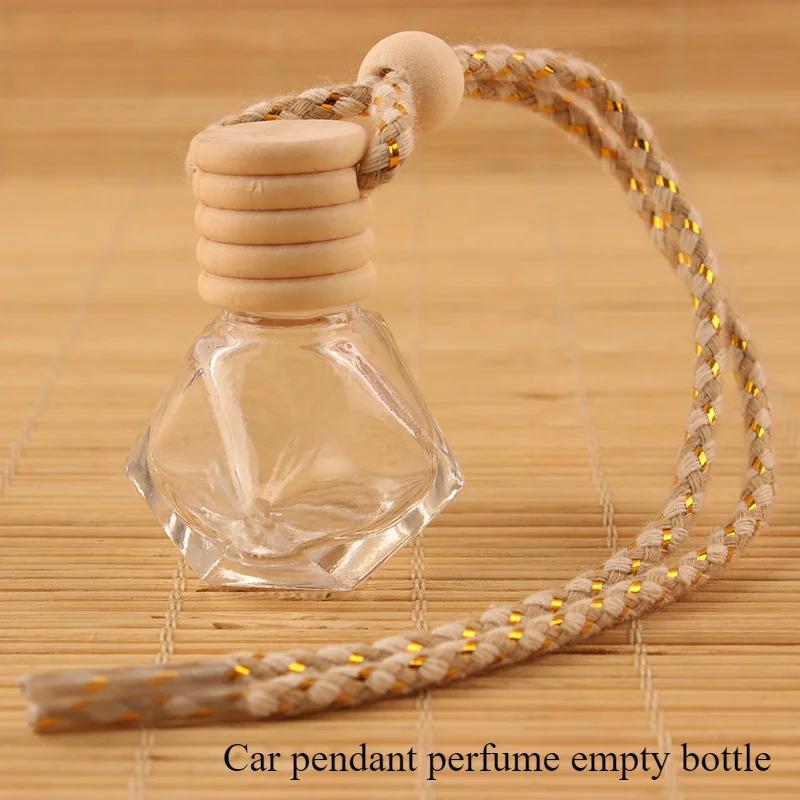 Auto Interior Perfume Empty Bottle - Small Clear Glass Pendant Container with Wooden Cap & Decorative Braided Rope