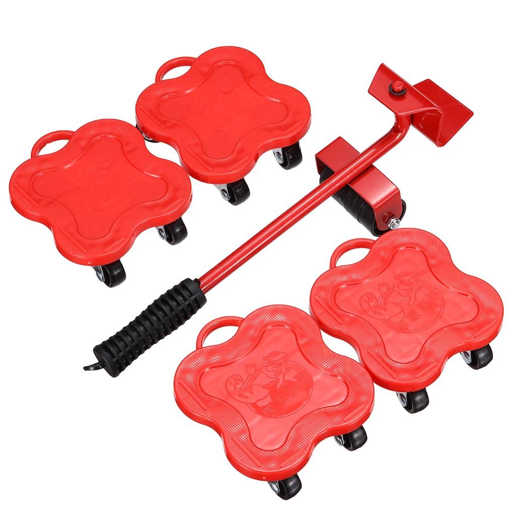 Furniture Mover Set 5 Pcs Furniture Mover Tool Transport Lifter Heavy Stuffs Moving Wheel Roller Bar Hand Tools Set Red 500KG 230x168mm