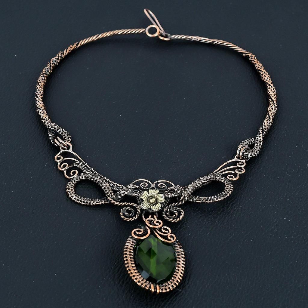 Peridot Handmade Gemstone Necklace, 999 Copper Wire Wrapped Necklace Antique Jewelry, For Engagement Gift
