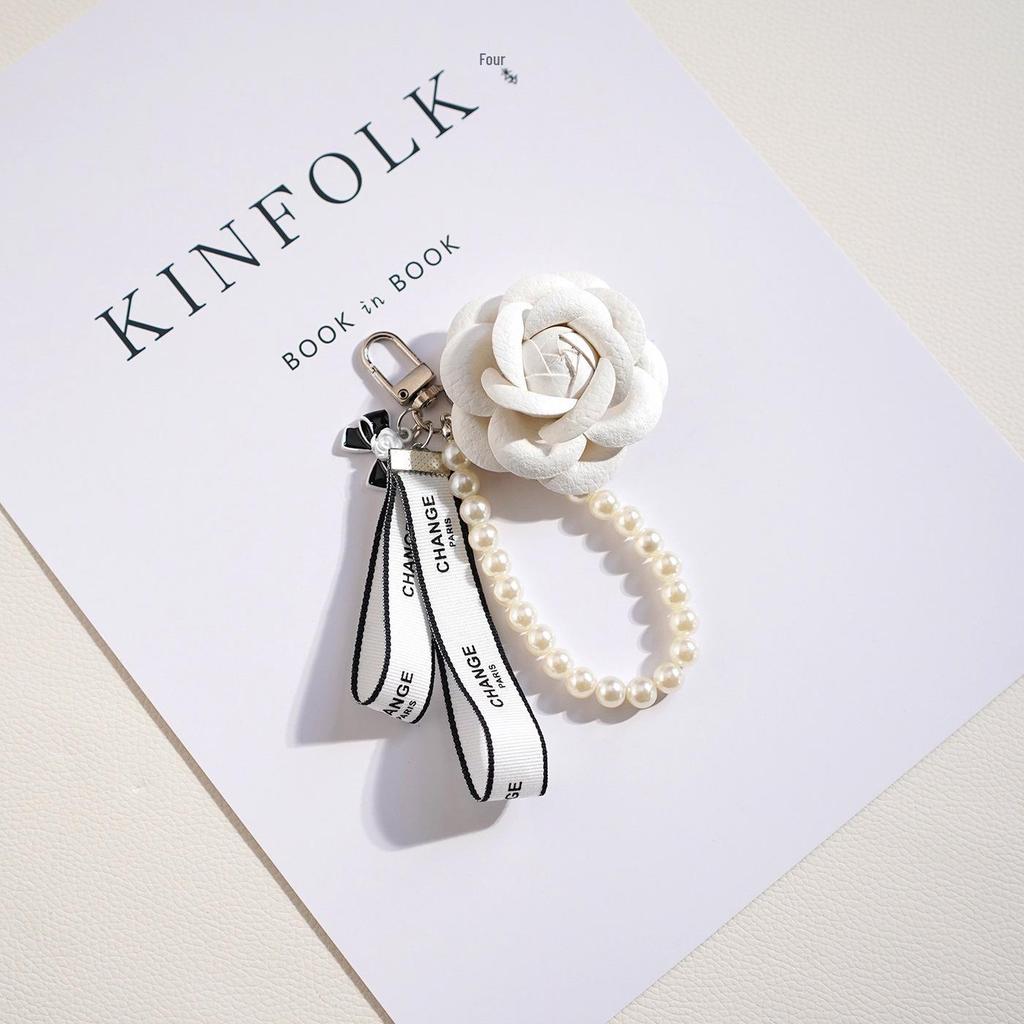 Camellia Handbag Keychain with Creative Bow Knot Pendant & Car Key Lanyard Gift