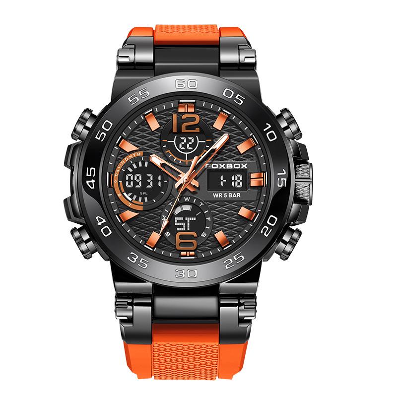 Men's Dual Display Waterproof Silicone Sport Watch with Calendar & Luminous Features