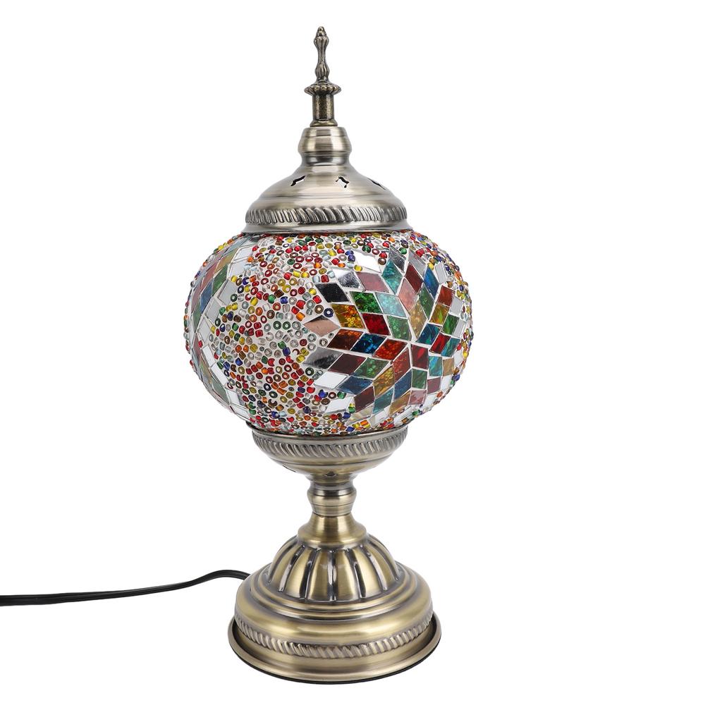Mosaic Glass Table Lampshade Vintage Bronze Metal Base Handmade Colorful Marrakech Turkish Lampshade