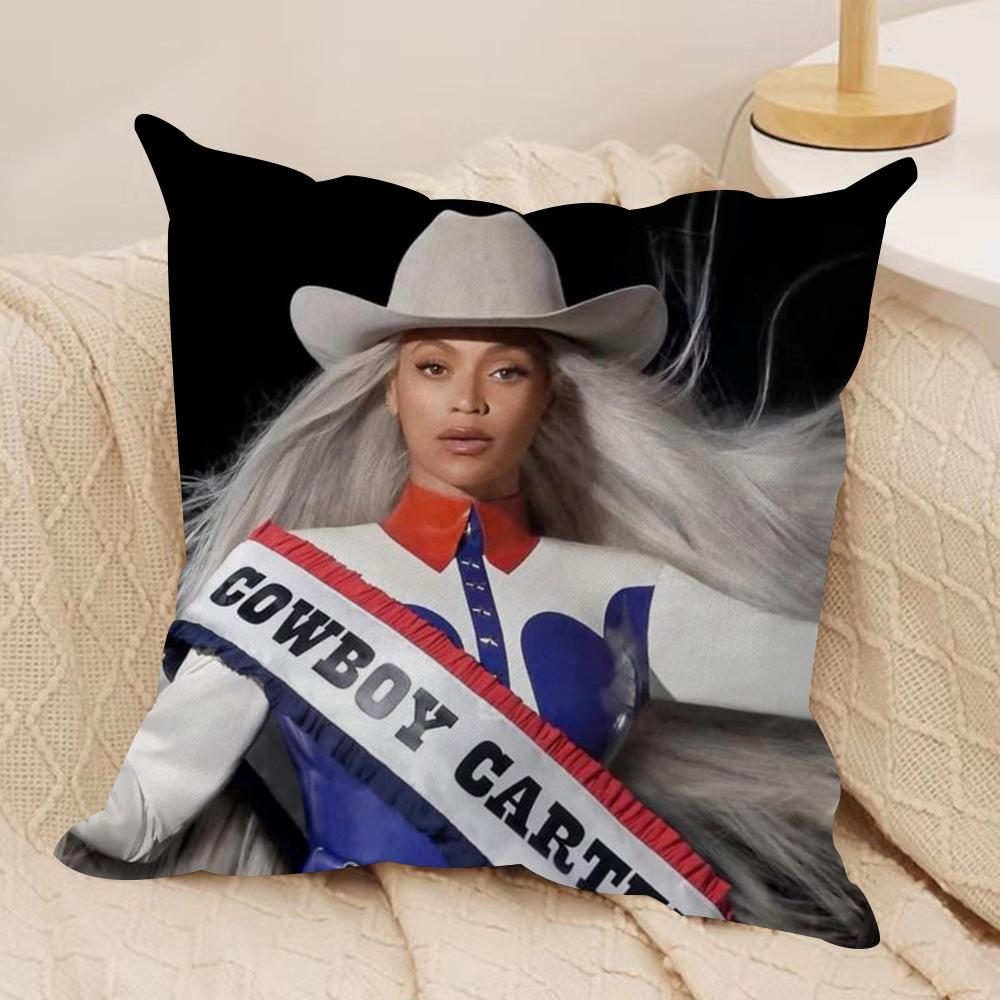Singer B-Beyonce Cowboy Cushion Cover Soft Plush Double-Sided Printed Sofa Pillow Cushion Cover | Cozy All-Season Decor Gift