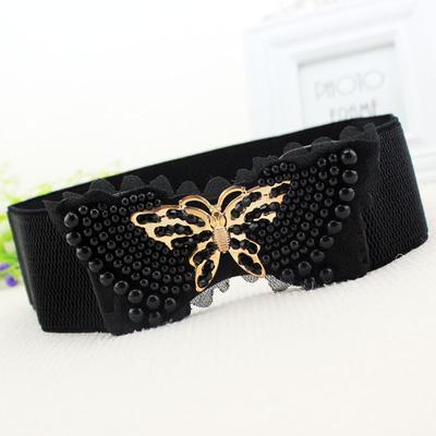 Ladies Dress Sweet Decorative Belt Large Bow Pearl Women'S Elastic Waist Seal Two Sizes