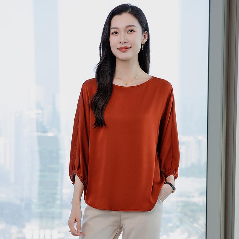 

Женская блузка из тяжелого тутового шелка с рукавом семь восьмых, весна/лето 2025 (А3658) L