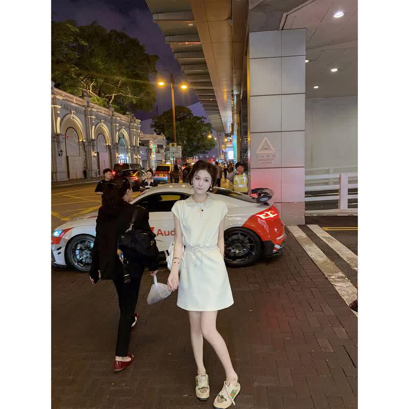 Korean Style Petite Waist-Cinching Summer Dress