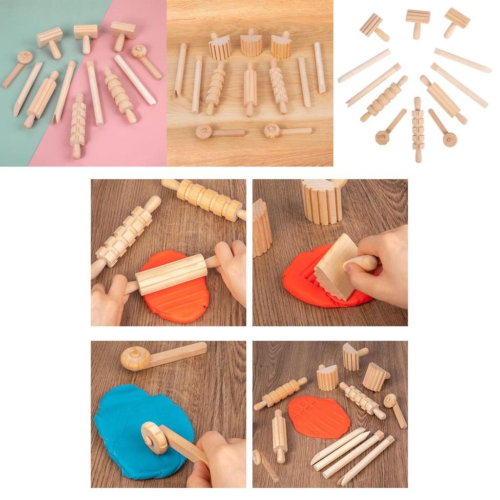 Wooden Pasta Rolling Pin With Textured Surface For Kids Diy Craft And Play