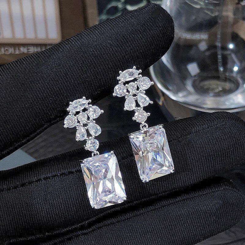 Wedding luxury light luxury earrings for women, micro-inlaid zircon shiny jewelry, high-end princess super