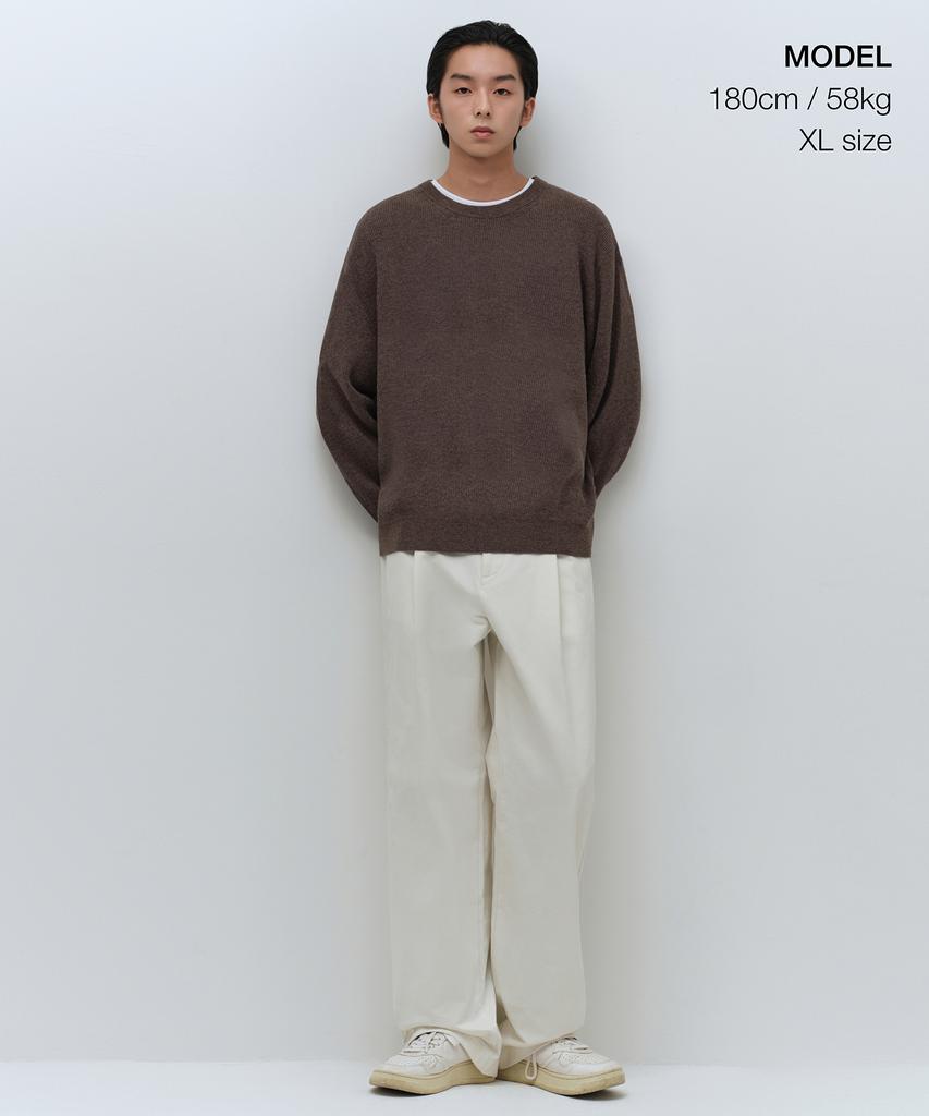 MUSINSA STANDARD [Victoria Wool] Minimal Ribbed Crew Neck Knit [Brown]