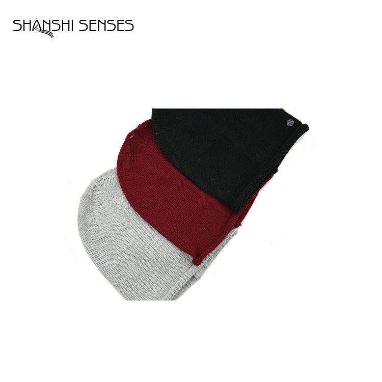 Comfortable Plain Black Acrylic Beanie Plain Slouchy Winter Knit Hats for Men