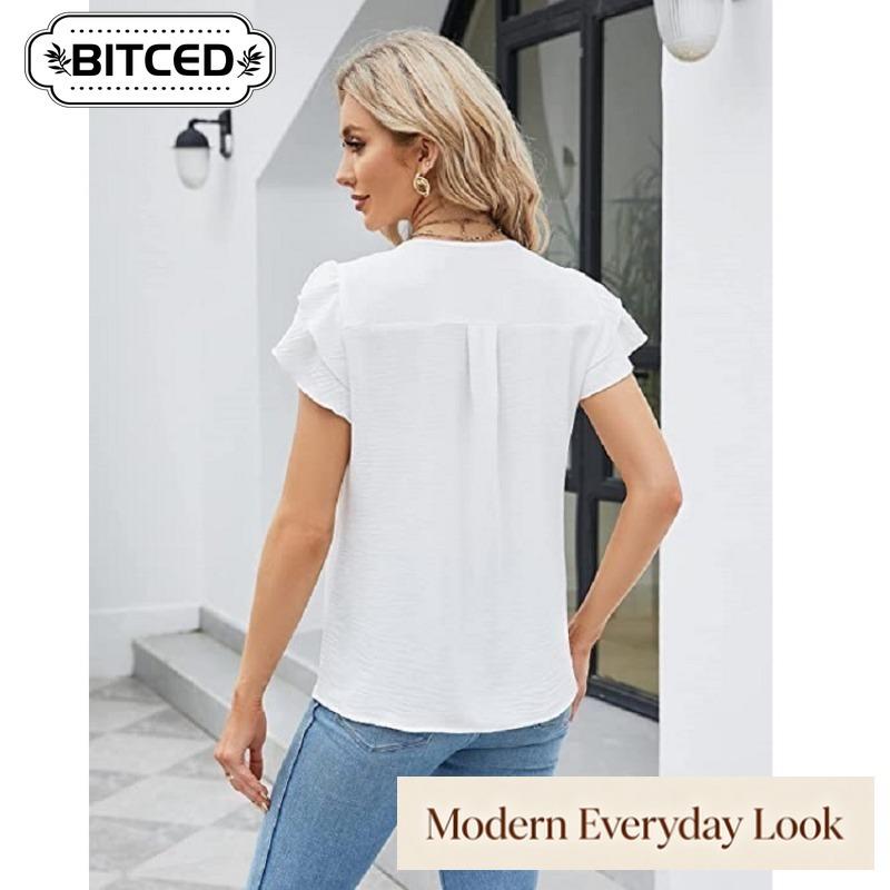 BITCED Women's Fashion Casual Short Sleeve V-Neck Blouses & Shirts