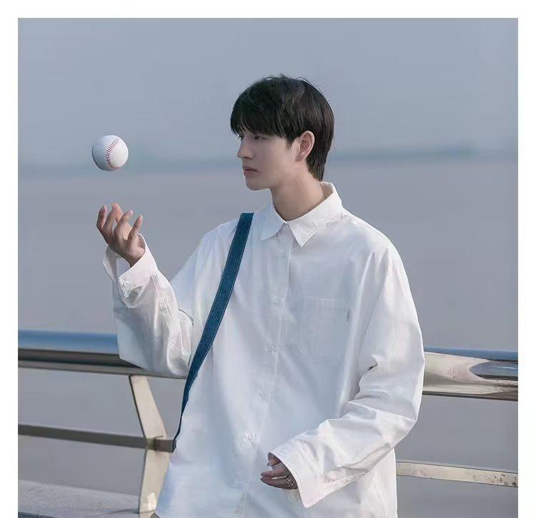 Japanese-Style Boys' White Long-Sleeve Casual Shirt for Spring/Autumn