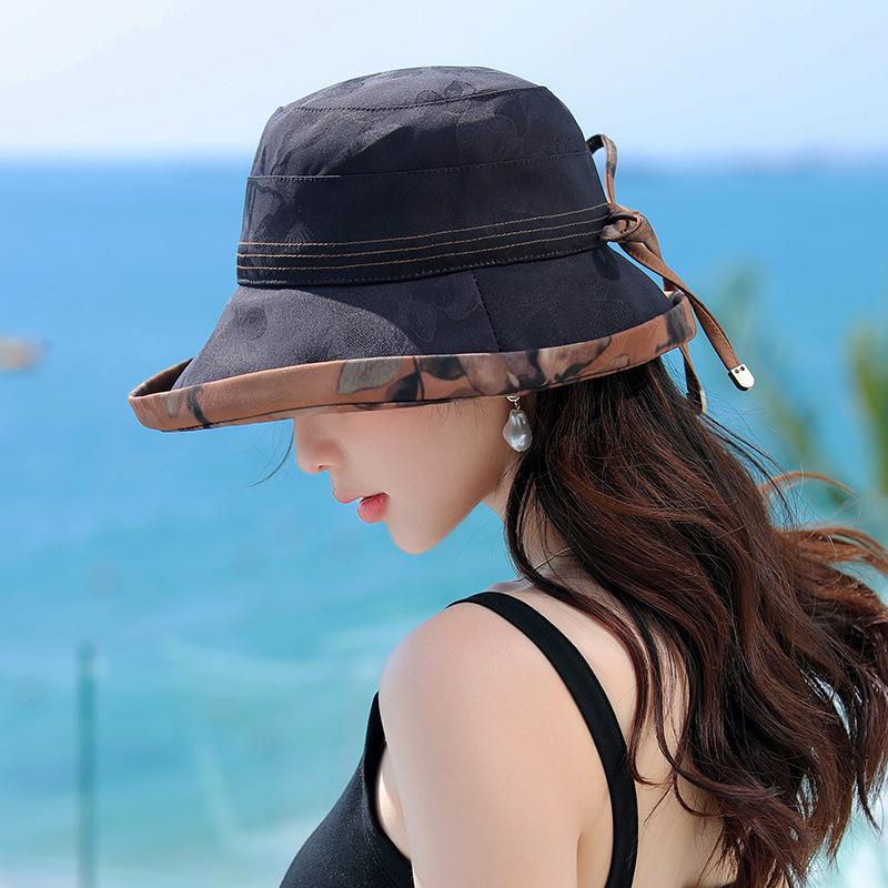 Spring and Summer Thin Breathable Bow Visor Women's Outdoor Leisure Sunscreen Fashion Versatile Crimped Bucket Hat Basin Hat