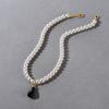 Summer Copper-Plated 18K Real Gold French Round Pearl Black Agate Pendant Collarbone Chain Niche Temperament Necklace