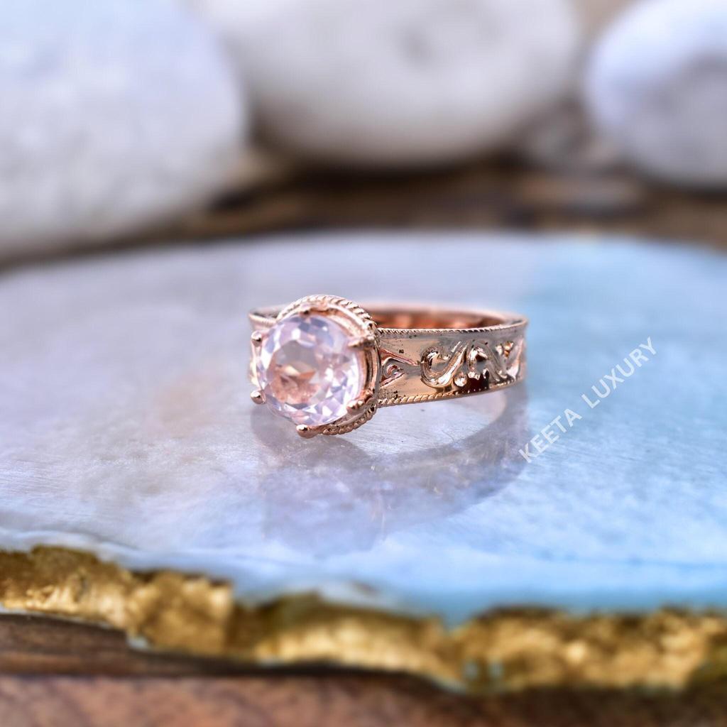 Rose Quartz Ring for women, Rose Quartz Jewelry, Gemstone ring, Alternative  Vintage engagement Ring, Unique Rose Quartz Engagement ring