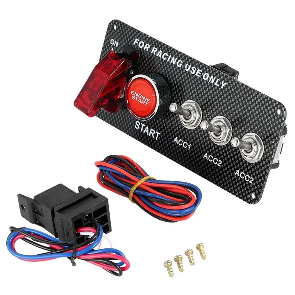 12V Car Modification Accessories LED Toggle Switch LED Ignition Switch Panel for Racing Car Engine Start Push Button