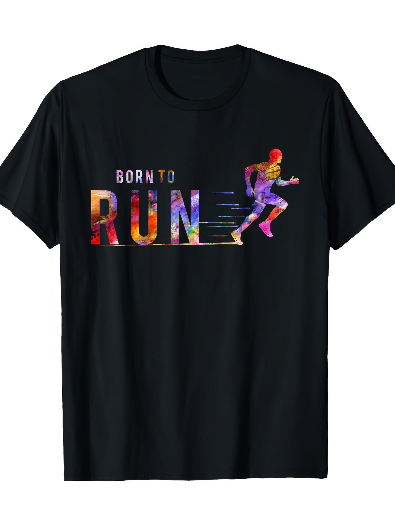

Born To Run MarathonInspired Unisexs TShirt 100 Cotton Vibrant Athlete Print Short Sleeve Round Neck Camisa Tee 4XL