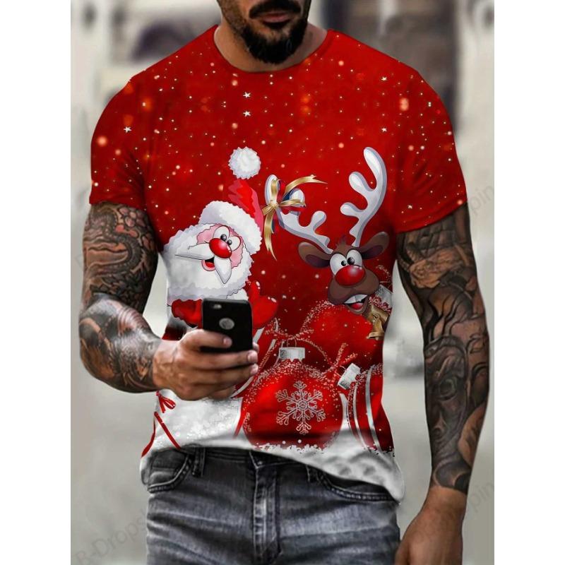 Cartoon Christmas Reindeer 3D Print T-shirt Men Women Fashion Short Sleeve Santa Claus Elk Style Tops Tees Men Clothing Apparel