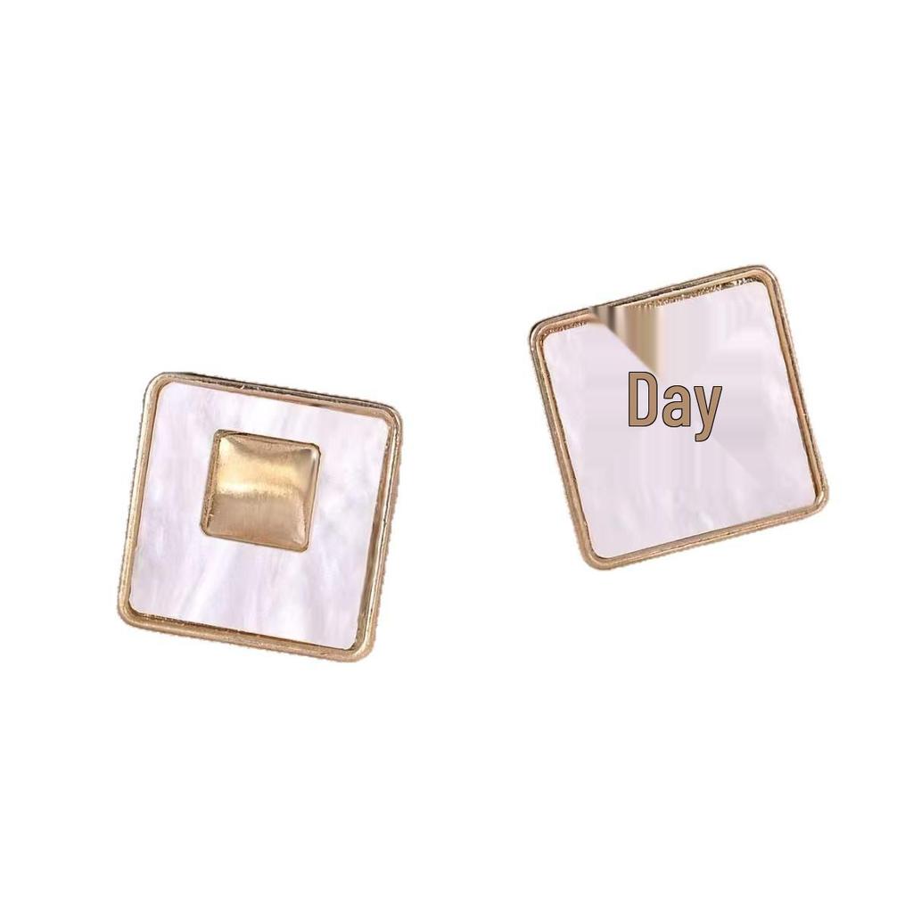 Special Offer: Matte Gold Square Mother-of-Pearl Stud Earrings - European & American Style, Versatile Geometric Design for Women