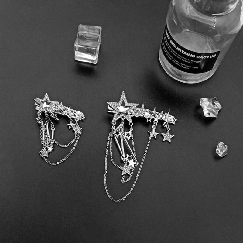 Punk Hair Clip for Women Girl Vintage Crystal Star Tassel Hairpins Harajuku Y2K Fashion Headwear Hair Jewelry Accessory