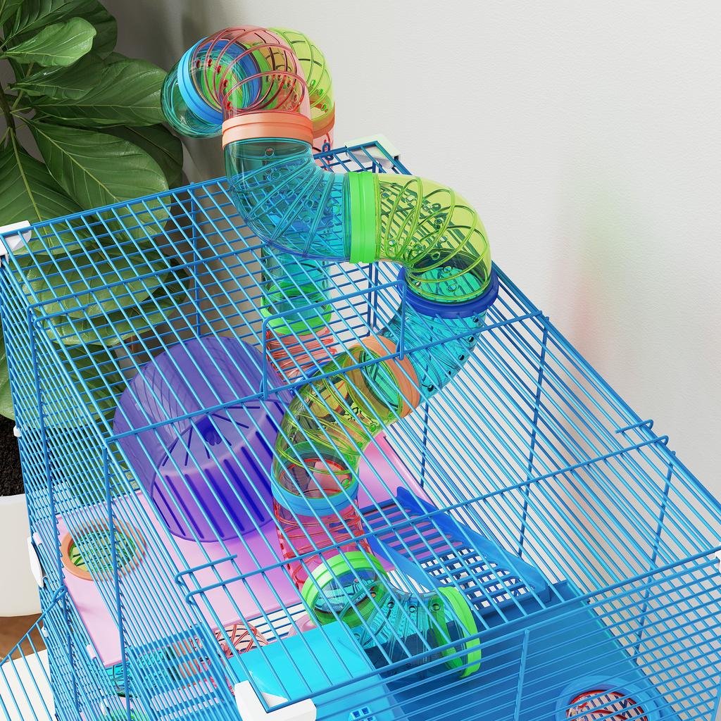 5-Tier Hamster Cage with Tubes, Wheel, Ladders, House and Bottle, 46x30x58 Cm