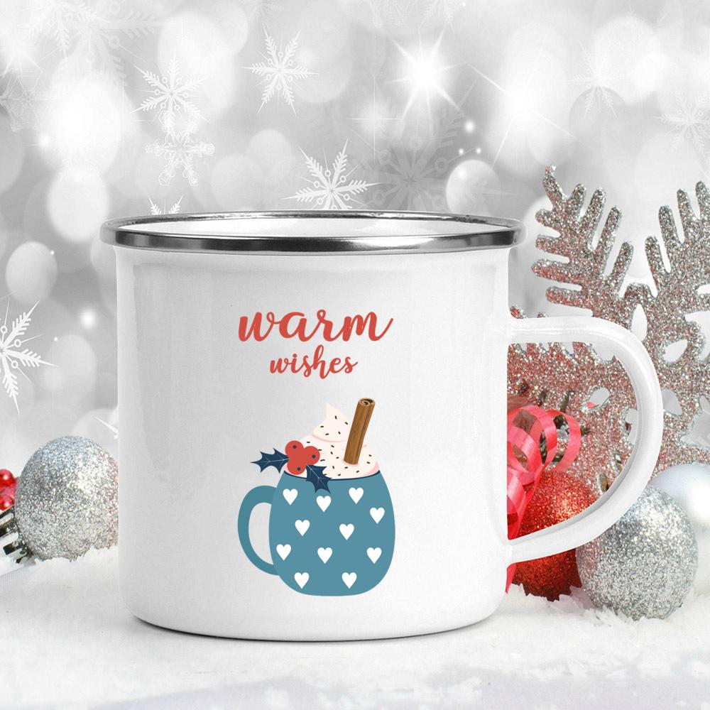 Let's Get Cozy Print Mugs Enamel Coffee Mugs Handle Hot Cocoa Mugs Festive Party Drink Beer Juice Mugs Christmas Xmas EVE Gifts
