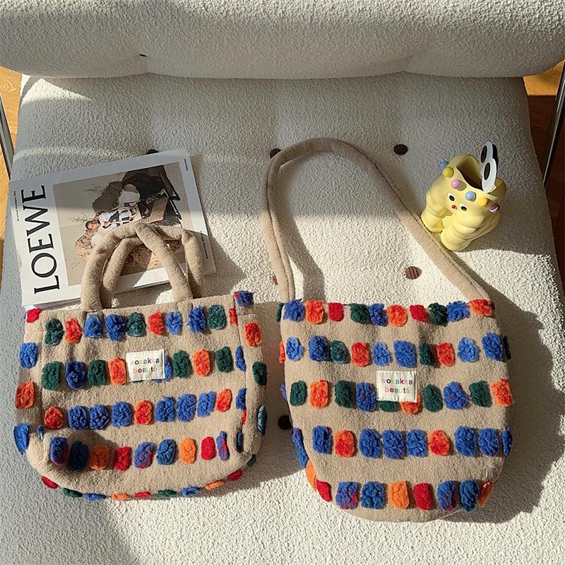 Plüsch-Beuteltasche, Damentasche, Umhängetasche, tragbare Umhängetasche, Einkaufs-Aufbewahrungstasche