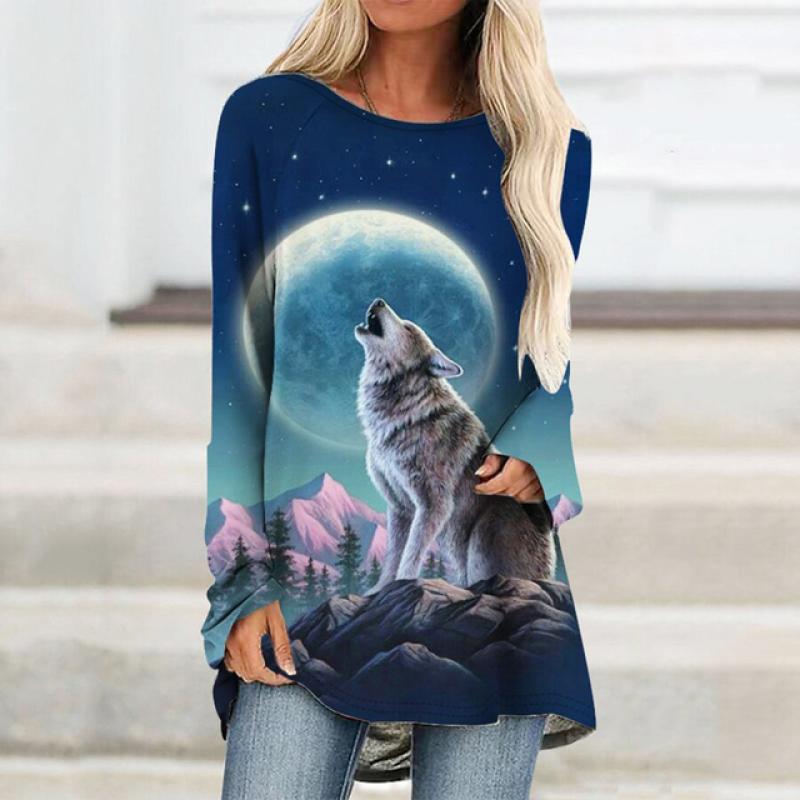 Women'S Long Sleeve Animal Wolf T-Shirt For Women Girls Autumn