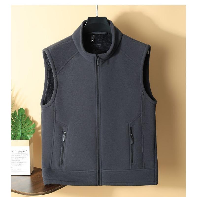 Solid Color Zipper Cardigan Pocket Vest Casual Men's Autumn and Winter Stand Collar Loose Sleeveless Jacket Top