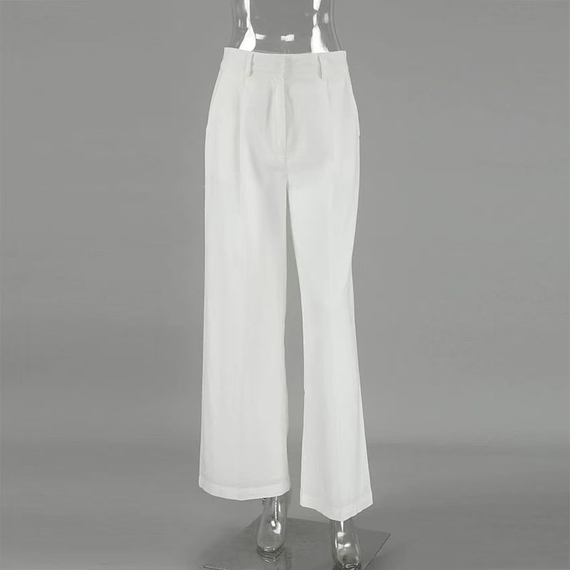 

Fashion New Arrival Fashion White Casual Pants Loose-Fitting Wide-Leg Trousers High Waisted Casual Pants White M