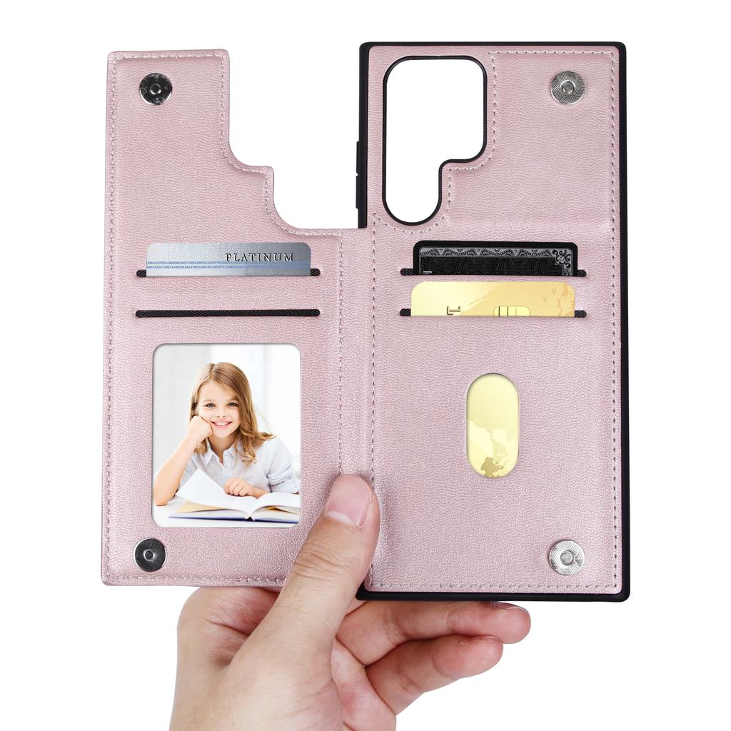 HANMAN Mika Series For Samsung Galaxy S23 Ultra Magnetic Card Slots Design PU Leather Coated TPU Protective Case Phone Back Cover