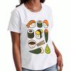 Sushi Lover Wounisex's Cotton T Shirt, Premium Cotton Quality Print, Durable And Cute, Casual Fashion, Featuring Adorable Sushi Rolls, Wasabi, And Soy