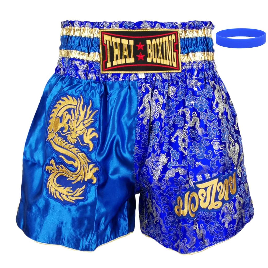 THAI BOXING Embroidered Muay Thai Dragon Martial Imported Directly from Thailand Size Pants, Kickboxing, Arts, Boxing, (Blue, XL)