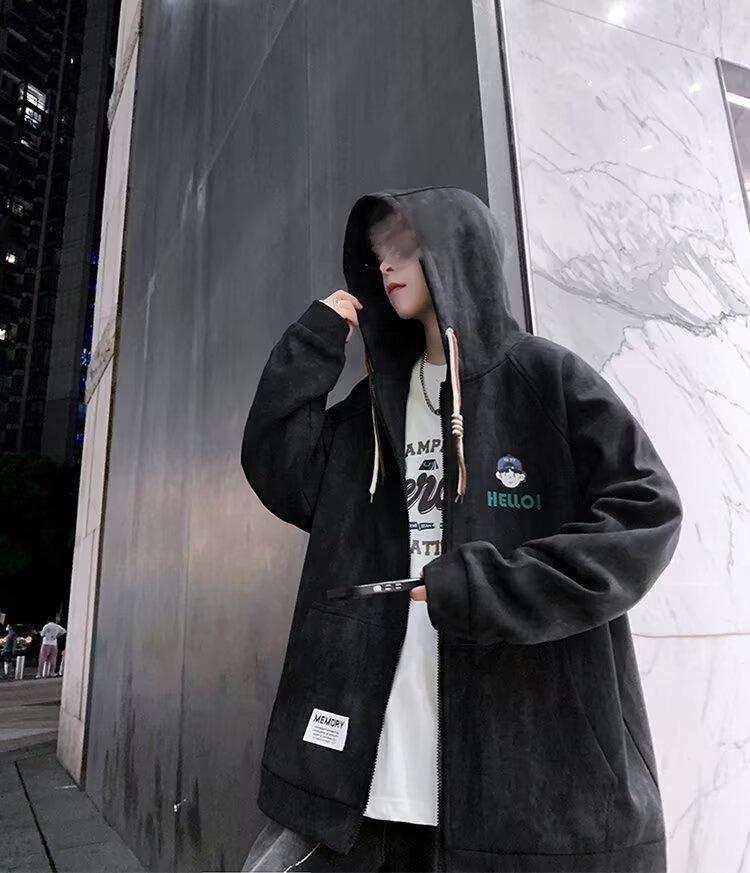 8XL Men's American Style Jacquard Hoodie Cardigan - Oversized Plus Size Outerwear