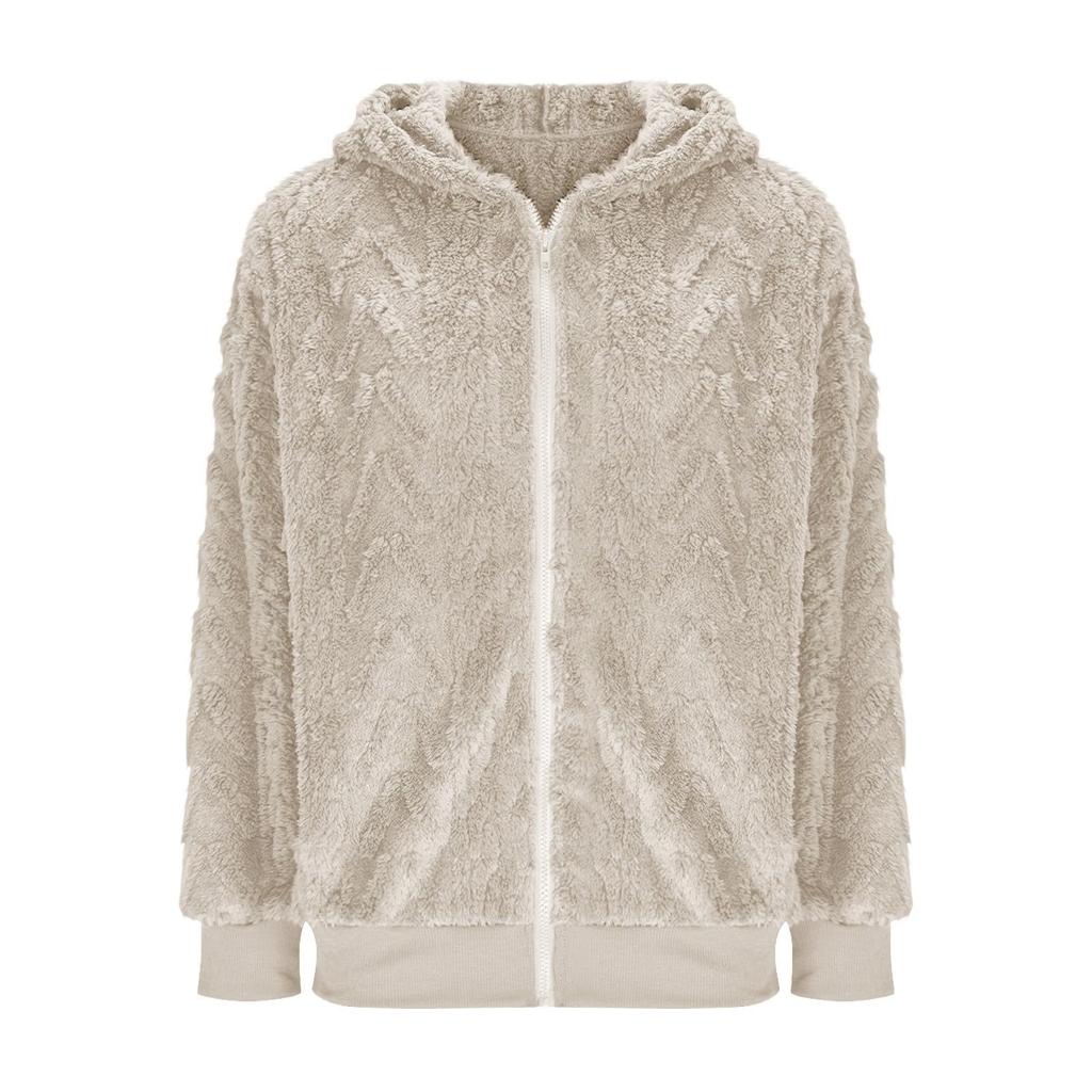 Fleece Jacket Women With Hood Fuzzy Zip Up Hoodie Oversized Soft Warm Knit Pullover Sweatshirt