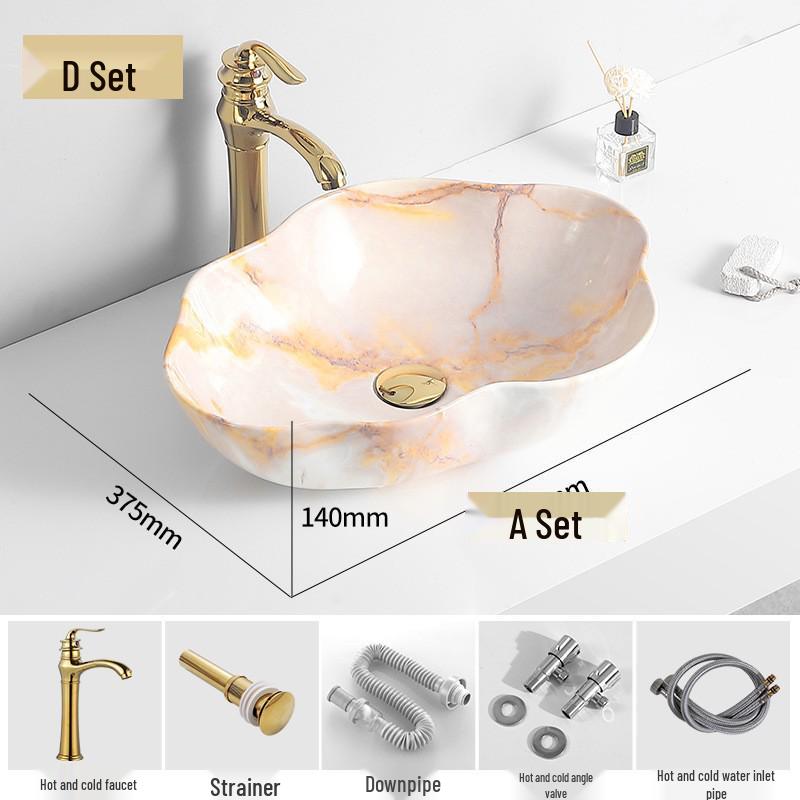 Tengxiang Marble Pattern Ceramic Single Basin Countertop Integrated Sink