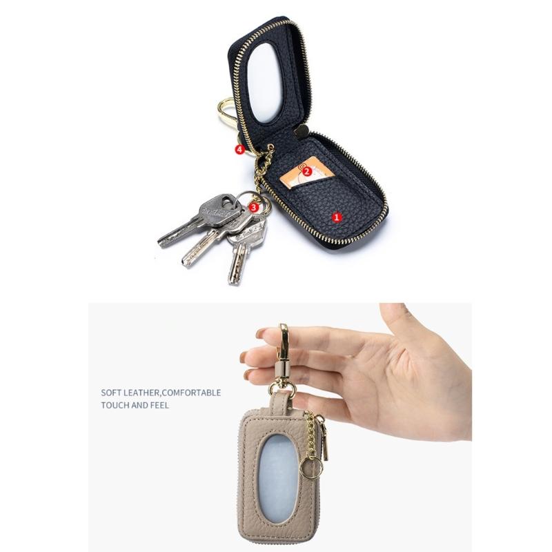 Leather Car Key Case with Clip Carry for Car Owners, Fob Cover and Card Slot for Bag or Pocket Use with Full Closure