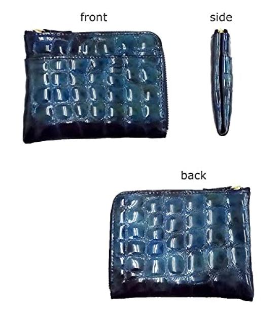 Kyoto Naniwaya Small Zipper Wallet for [HARUBE] L-Shaped Women, #86-399 "Enamel Crocodile" (Gold)