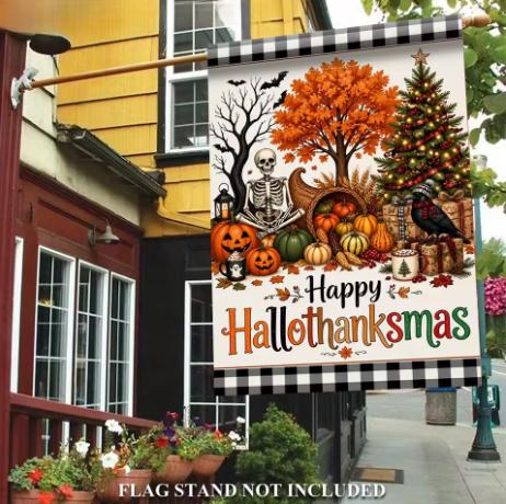 2D Flat Printing Garden Flag, Thanksgiving Halloween Christmas Flax Garden Flag, Holiday Yard Banner, Fall Decor, Garden Flag