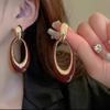 Vintag European and American Style Oval Hollow Pendant Earrings for Women Exaggerated French Charm Jewelry Gift