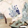 Jardin Azure T-shirt: Vintage Botanical Wildflower Bouquet Tee S-4X