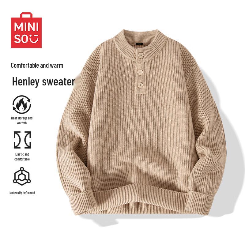 

MINISO Men s Retro Henley Knit Sweater L