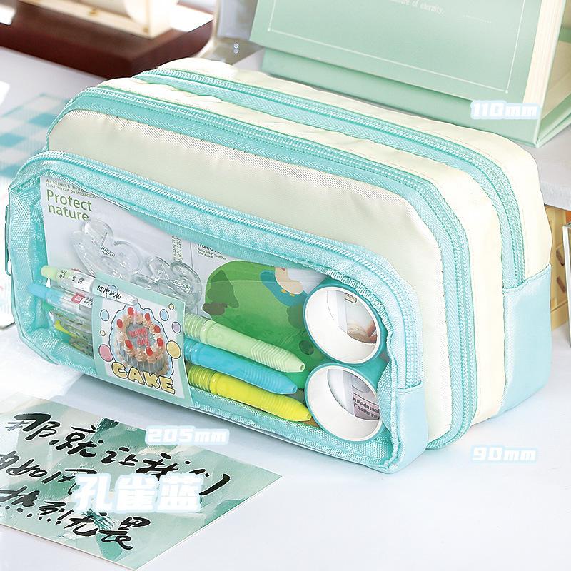 Large Capacity Transparent Dopamine Removable Contrasting Pencil Bag Simple New High Value Pain Bag Stationery Bag