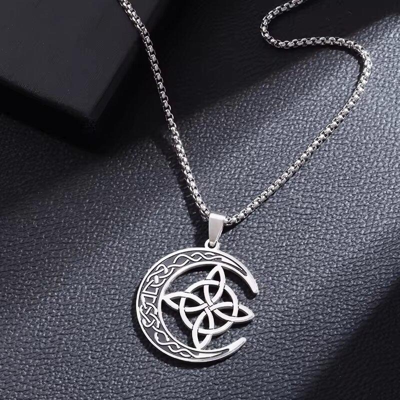 Good Luck Celtic Irish Knot Necklace Stainless Steel Witch Moon Amulet Protection Jewelry Women Fashion Necklace