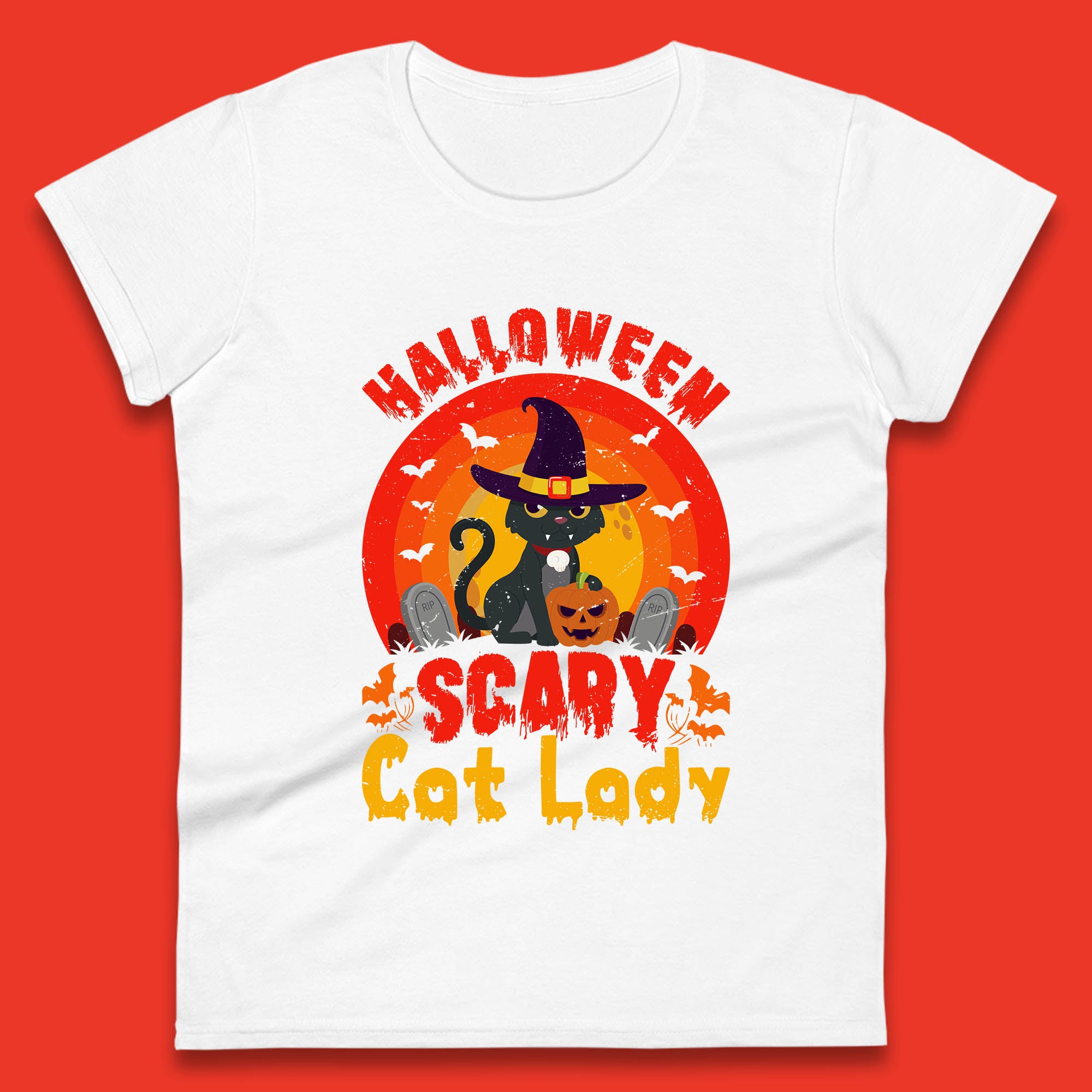 Halloween Scary Cat Lady Horror Spooky Witch Black Cat Lover Womens Tee T Shirt Mens Tops Unisex Top 4XL