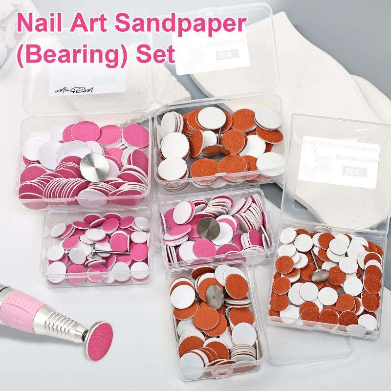 100Pcs Replaceable Self-Adhesive Nail Art Sanding Polish Paper Discs with Metal Nail Bearing for Manicure And Pedicure Repair