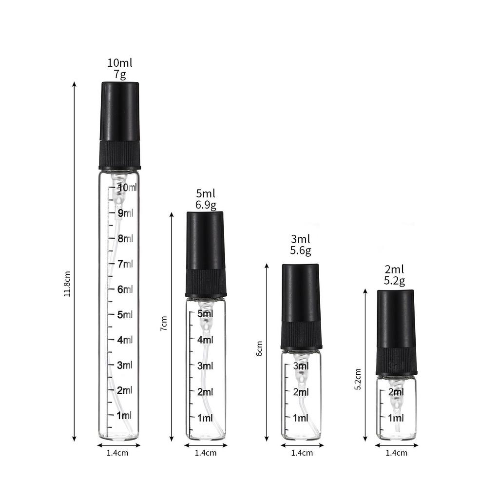 Graduated Glass Spray Bottles: 2ml, 3ml, 5ml, 10ml Perfume Sample and Decanting Sizes